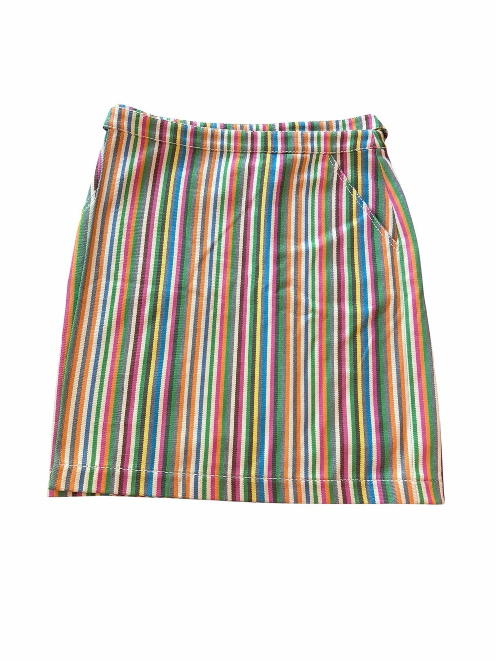 Akris Punto Women’s Size 10 Denim Striped Wrap Pocket 100% Cotton Mini Skirt B10